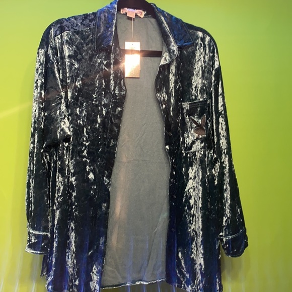 Brand NEW NWT Ladies Playboy Green Crushed Velour Shacket velvet soft feel multi - Picture 7 of 14